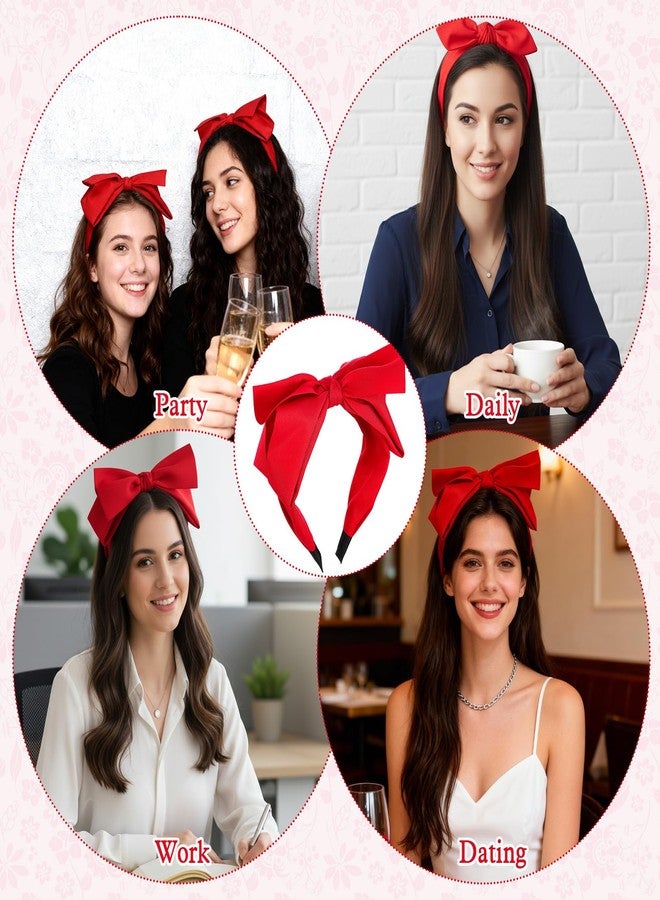 DOPENSPI Wide Bow Headband for Women, Cute Bowknot Headbands Soft Hair Hoop Band Elastic Hair Accessories for women Washing Face Makeup Party Daily Wear(Red) - Image 2